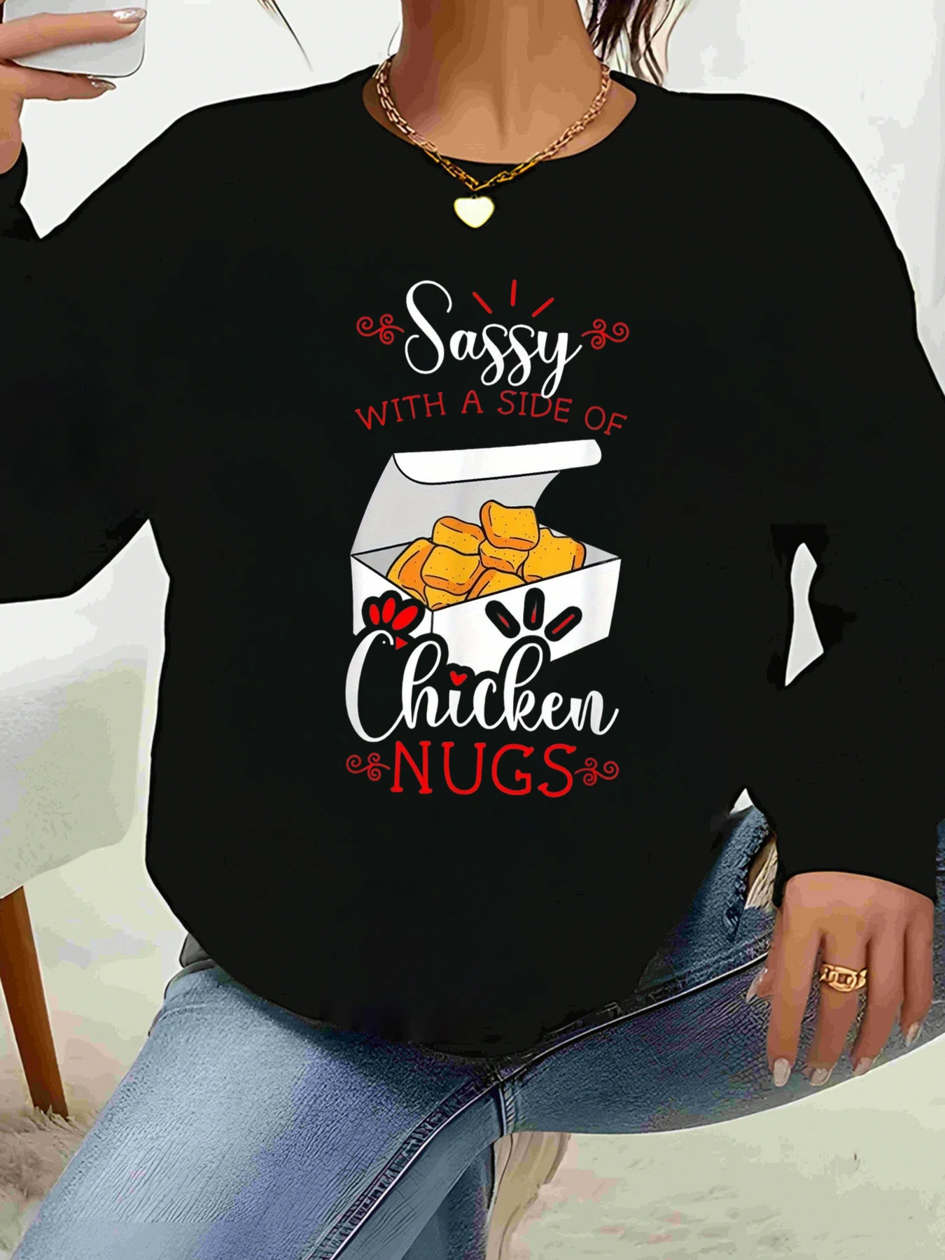 قح مع جانب من عرات الدجاج مطبوعة بأكمام طويلة، ملابس كاجوال للاستخدام اليومي للنساء #1