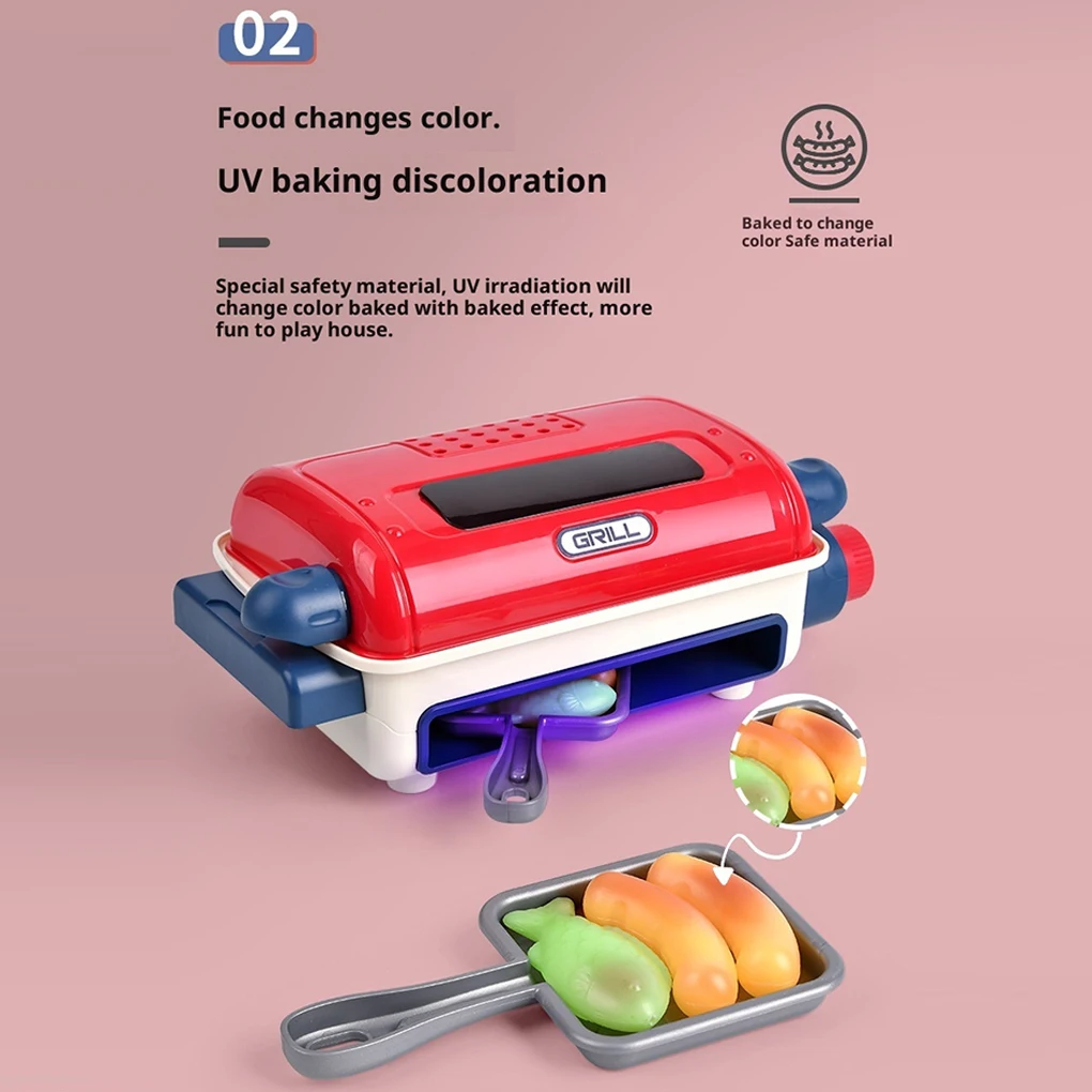 الوجبات السحرية للأطفال المطبخ الحسي شواء شوايات واقعية أطعمة متغيرة الألوان أسياخ ABS متينة والتوابل التظاهرية