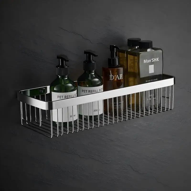 Sus Stainless Steel Rectangular Bathroom Shelf Basket Single Tier Wall Mounted Shower Organizer Brushed Or Mirror Finish Options