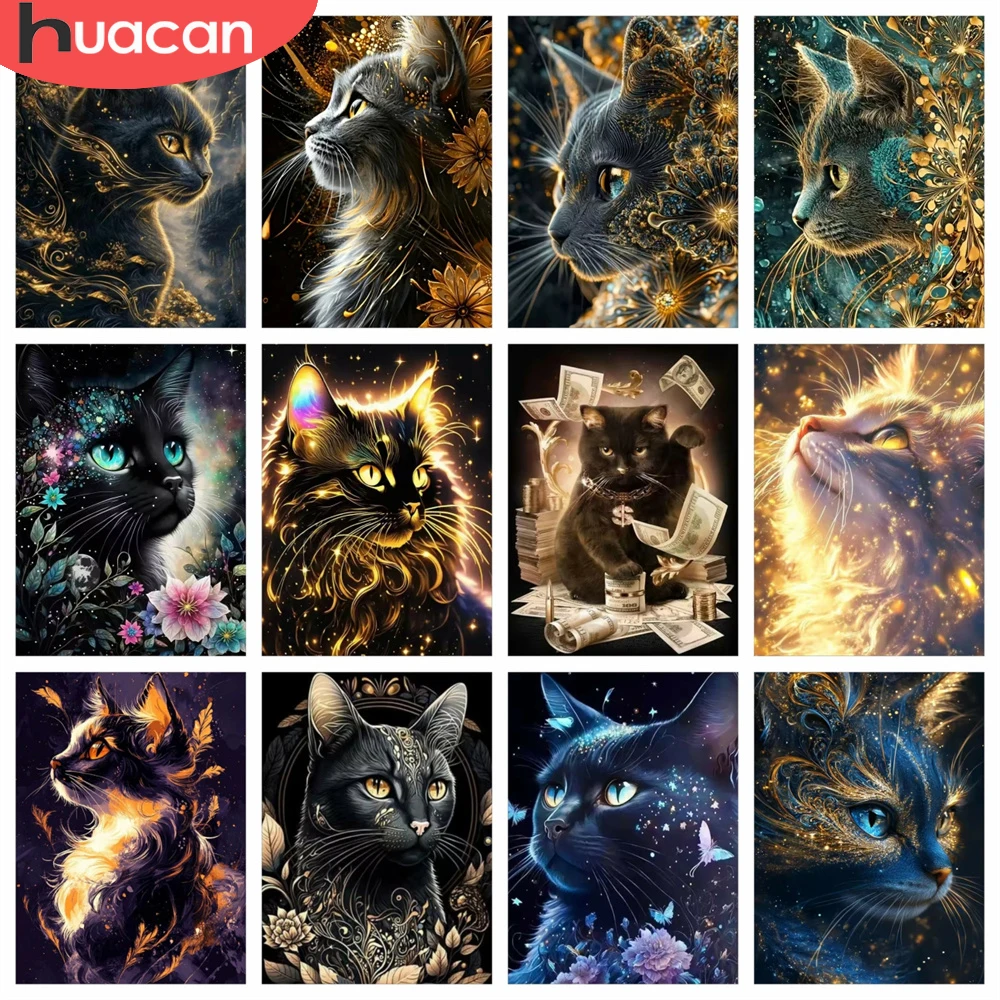 HUACAN Diamond Painting Cat Black Mosaic Handicrafts Diy Gift Diamond Mosaic Animal Cross Stitch Home Decor Square Round Drill