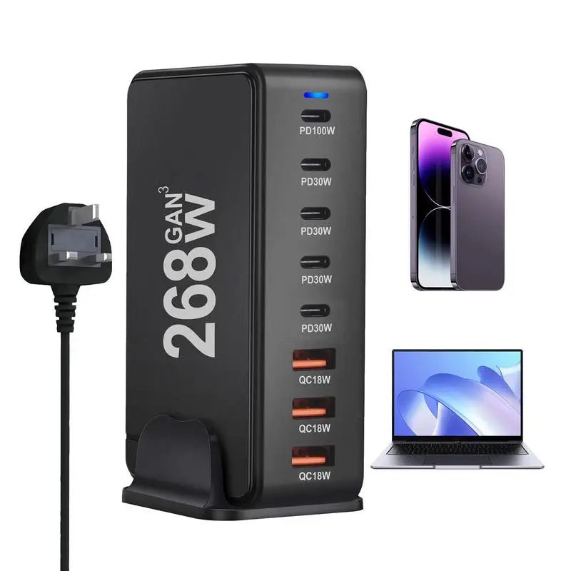 

USB C Fast Charger 8-Port Type C Fast Charging GaN Compact Rapid Plug Multi USB C Charger For Travel Home Office