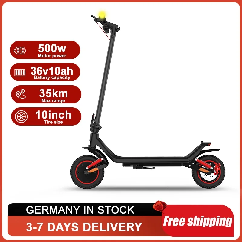 Patinete eléctrico para adultos M1MAX con luces indicadoras, motor de 500W, autonomía de 35 km, batería de 36V 10Ah, neumáticos de 10 pulgadas, capacidad de carga de 120 kg, plegable, patinete