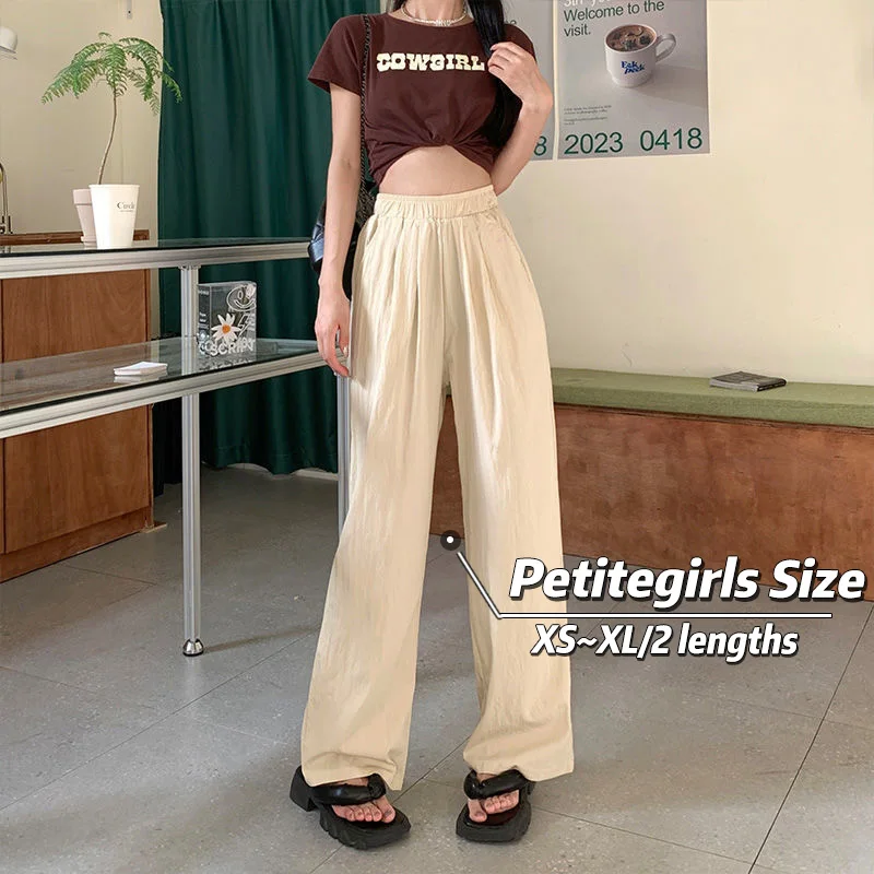 150cm Petite girls Cool  Mountain Pants High Waist Straight Wide Leg Wrinkle Sagging Sensation Casual pants Nine-Point XS Summer