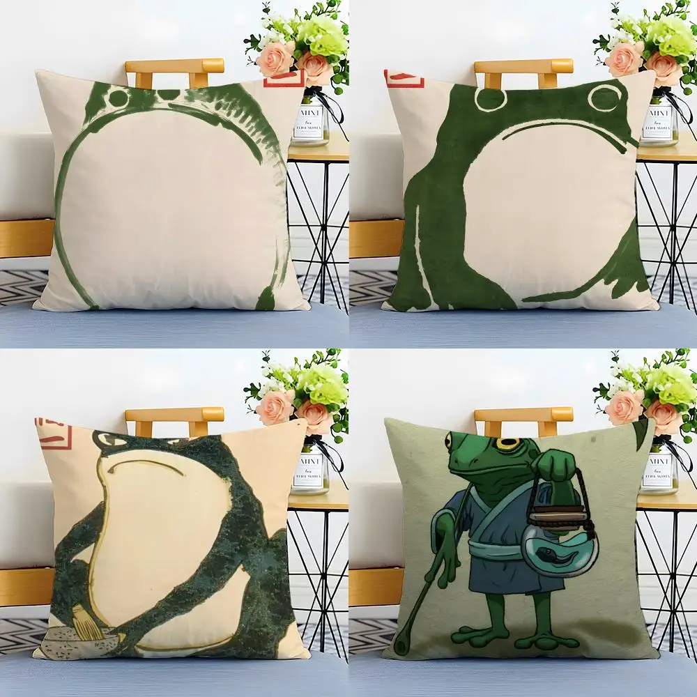 Casual Amusing Japanese Funny Frogs Cushion Cover Linen Minimalist Soft  for Sofa Bed Home Room Decor