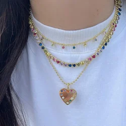 Geometric Bezel Set Heart Shaped Tennis Chain Necklace Bracelet Gold Color Rainbow Cubic Zirconia Jewelry Set High Quality