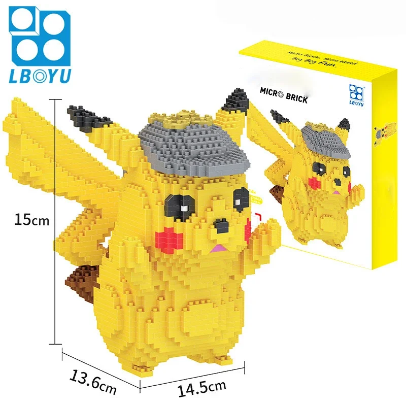 Pokemon Pikachu Mini Building Blocks Detective Deadpool LBOYU DIY Model Diamond Micro Brick Figures Toys For Kid Birthday Gift