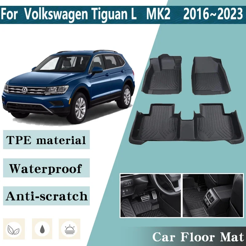 

LHD Car Floor Mat for Volkswagen VW Tiguan L Allspace MK2 2016~2023 Foot Panel Liner Carpet Pads Waterproof Mats Car Accessories