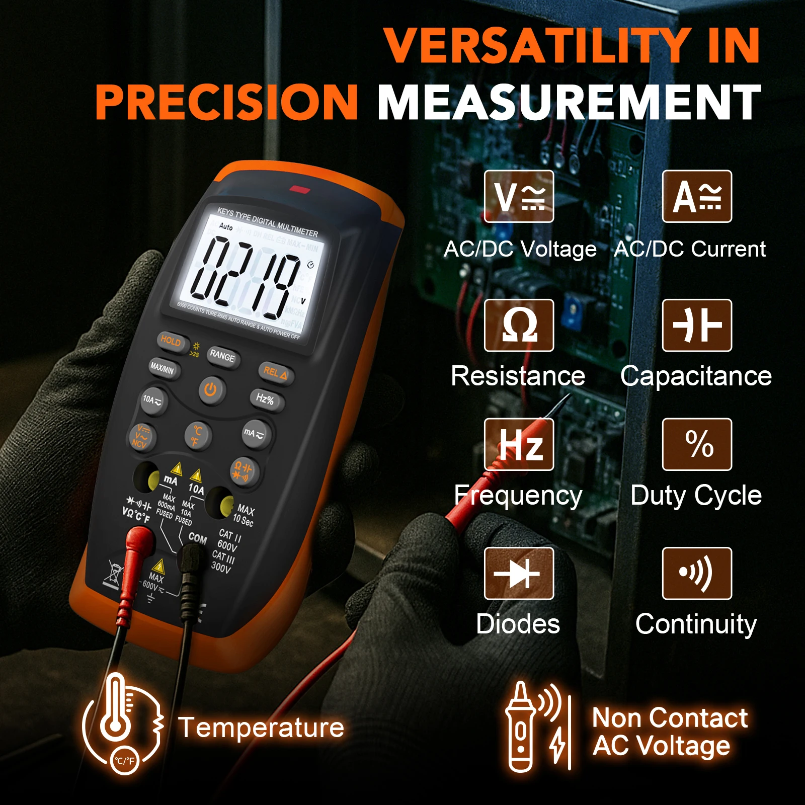 

Pushbutton Digital Multimeter, Electrical Instrumentation Tools, Auto-Ranging, Safe Double Insulated Design With Data Holding