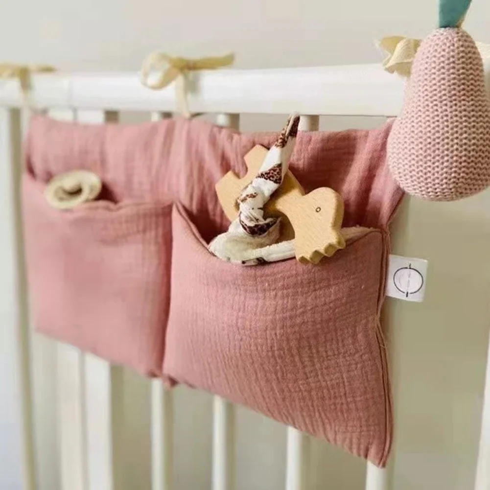 Bolsa de almacenamiento para cuna de bebé, bolsa doble de algodón, organizador de cabecera de cama para recién nacido, ropa de cama para niños, bolsa de juguetes para pañales