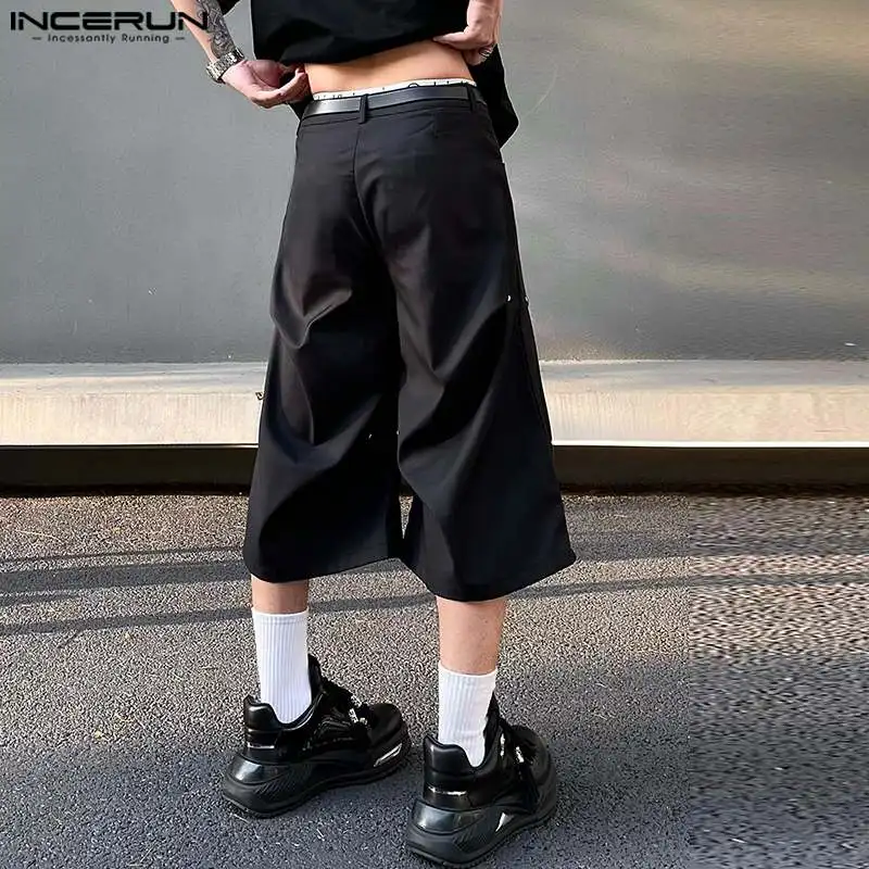 INCERUN Men Pants Solid Color Loose Button Joggers Pleated Casual Wide Leg Trousers Men Streetwear 2024 Fashion Male Pants S-5XL