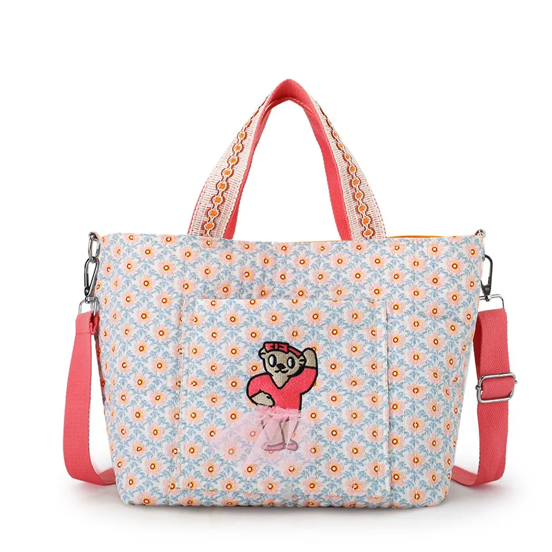 Mommy Bag Go Out Large-capacity Multi-function Mother Bag Bear Broken Flower Hand-held One-shoulder Mother And Baby Bag