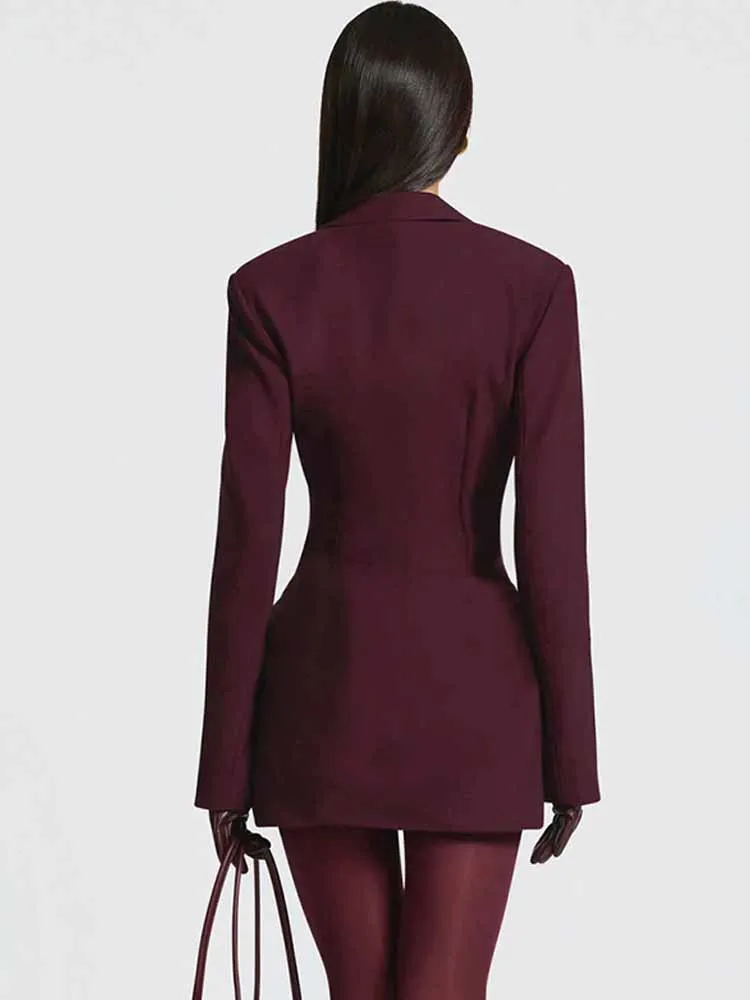 BKQU ディープVネック ラッフルセクシーミニドレス レディースファッション ハイウエスト 長袖 フォーマル オフィスブレザードレス エレガントパーティガウン