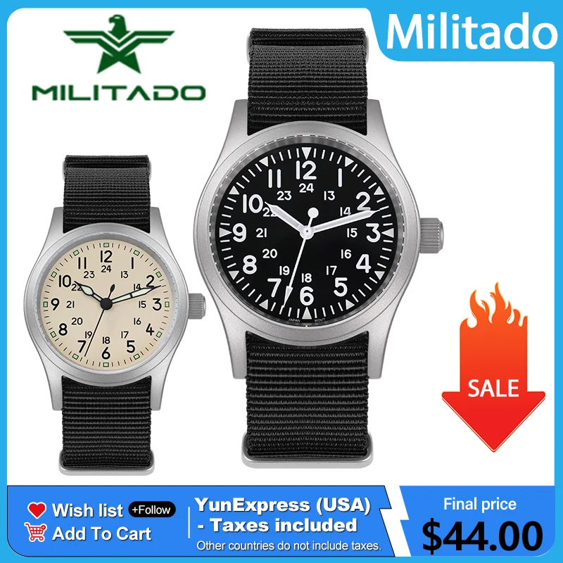 Militado ML05B Vintage-Uhr, Miyota 2035 Uhrwerk, Militärische Felduhr, Saphirglas mit hochtransparenter AR-Beschichtung, Armbanduhr
