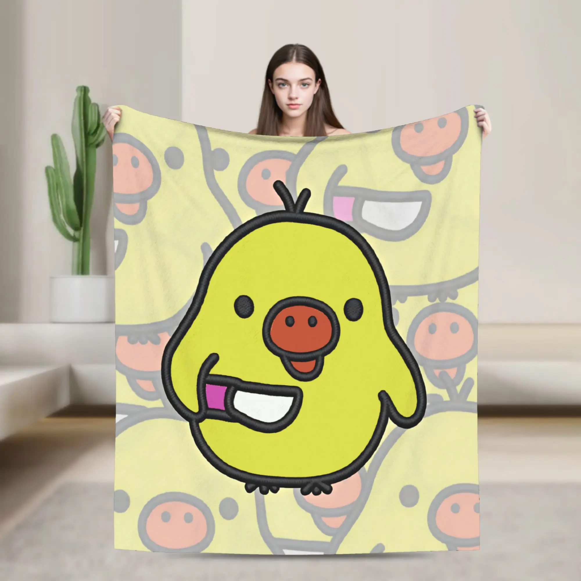 Super Soft Blanket Plane Travel Kiiroitori Embroidery Style Cartoon Print Throw Blanket Pattern  Bedspread For Home Decor