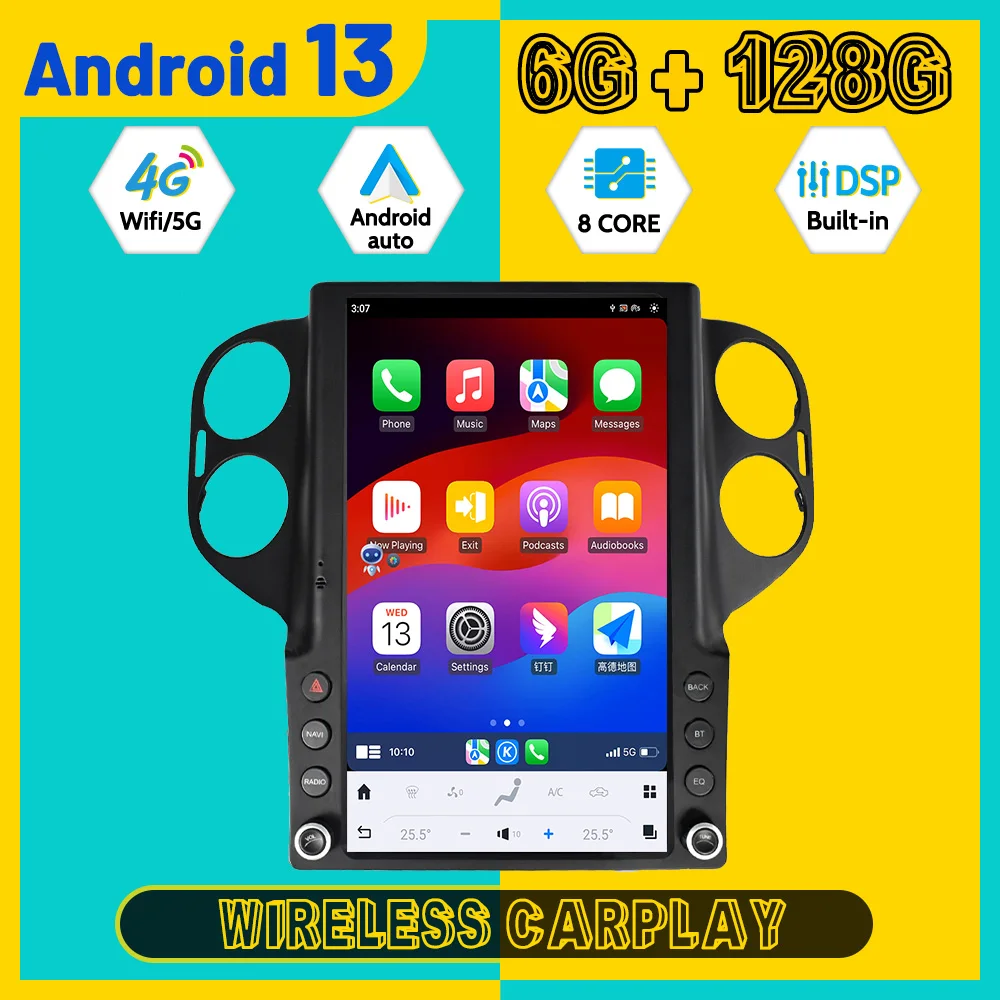 13.6'' Navigation 8 core Carplay For VW Volkswagen Tiguan 2010-2016 Multimedia Player Android 13 Auto GPS Navi Wireless  Head