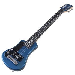 Left Hand Mini Electric Guitar Travel Guitar 34 Inch Basswood Body 6 Strings Wood Guitar High Gloss Blue