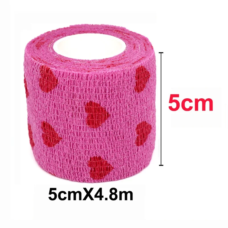 1/6/10 Pcs Red love heart Printed Self Adhesive Elastic Bandage 4.8m Pink Sports Wrap Tape for Finger Joint Wrist Pet