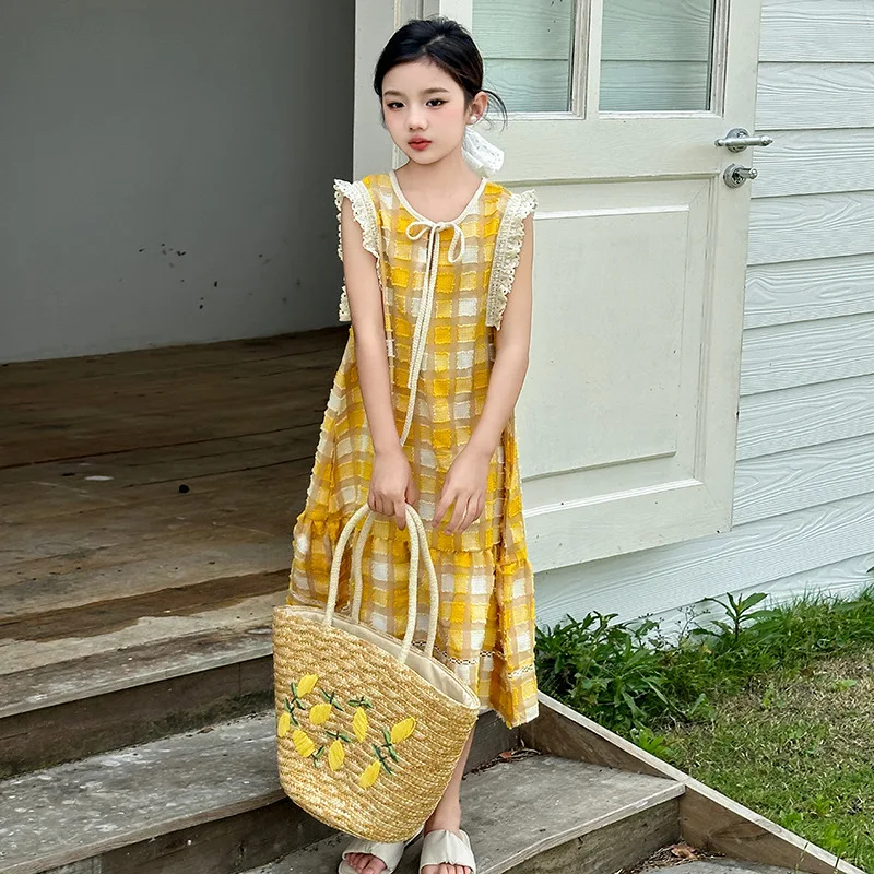 

Girls Skirts 2024 Summer New Childrens Wear Thin Childrens Sundress CuHK Children Korean Style Loose Princess Skirt Casual