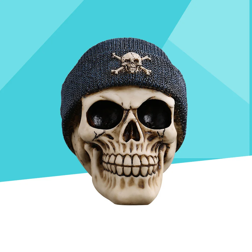 

Halloween Skull Decoration Funny Scary Skull Resin Skull with Hat Figurine Statue for Halloween Drawing Sample an