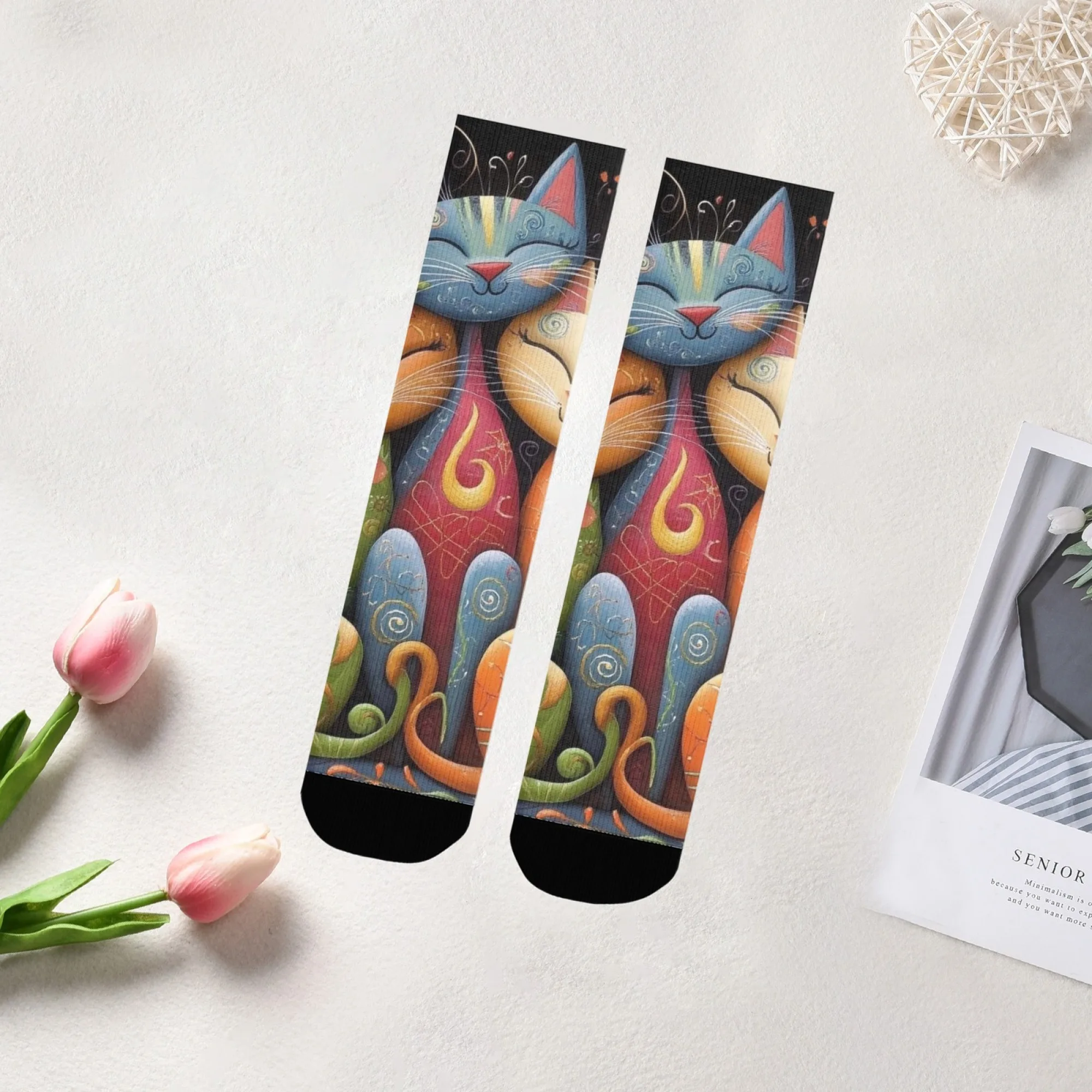 New Retro Cute Cat Pattern Men's Socks Breathable Skin-friendly Comfortable and Soft Novelty Daily Socks Holiday Party Gifts