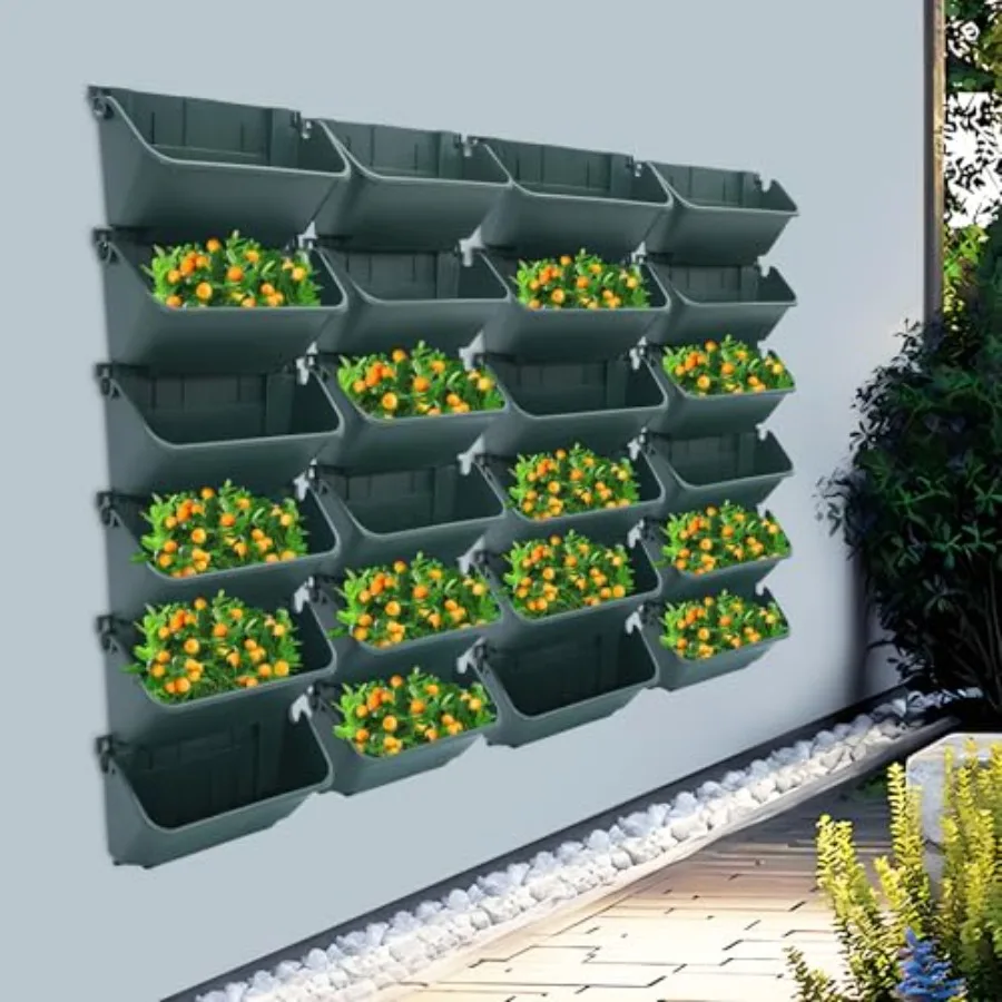 Vertical Garden Planter For Indoor Balcony And Yard Use, Made Of Durable Plastic, Black Color, Holds 24 Pots With Space-Saving