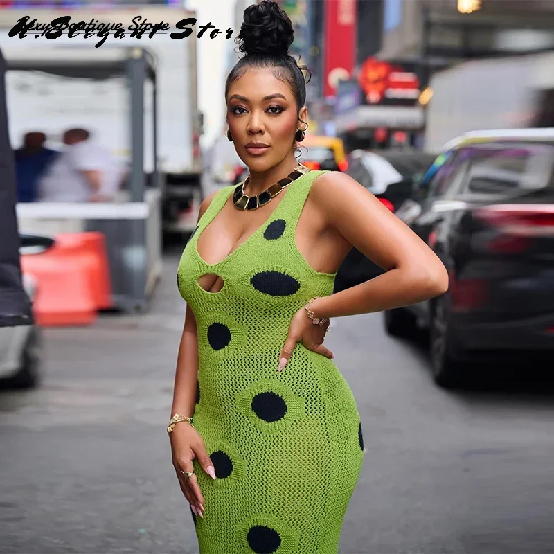 Mulheres sexy ver através de malha maxi vestido oco para fora profundo pescoço pote robes borla hem garfo festa vestidos 2025 nova senhora clube vestido