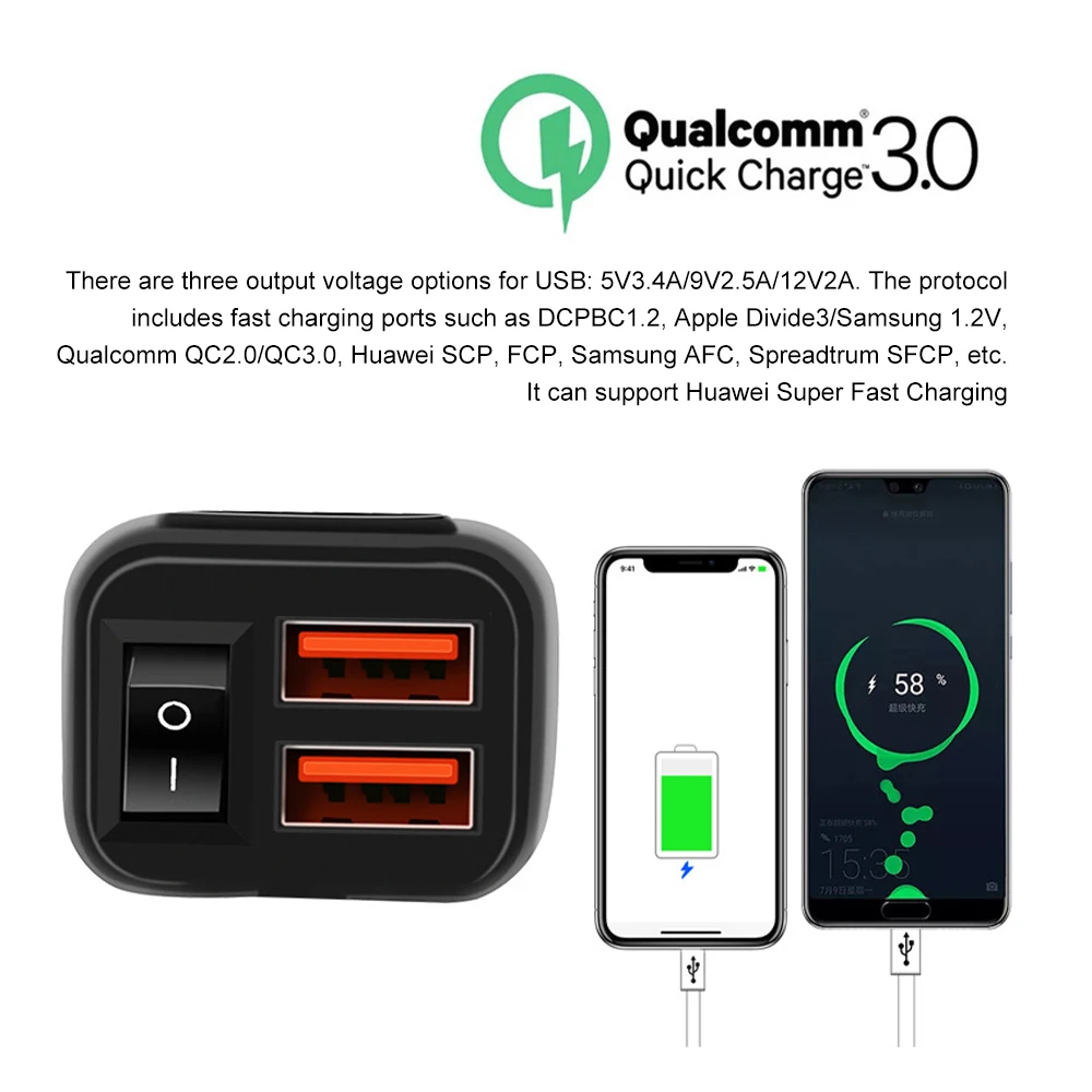 PD QC3.0 Motorcycle USB Fast Cellular Charger Waterproof Type C Port Socket Connector With Cell Mobile Voltmeter Digital Charge