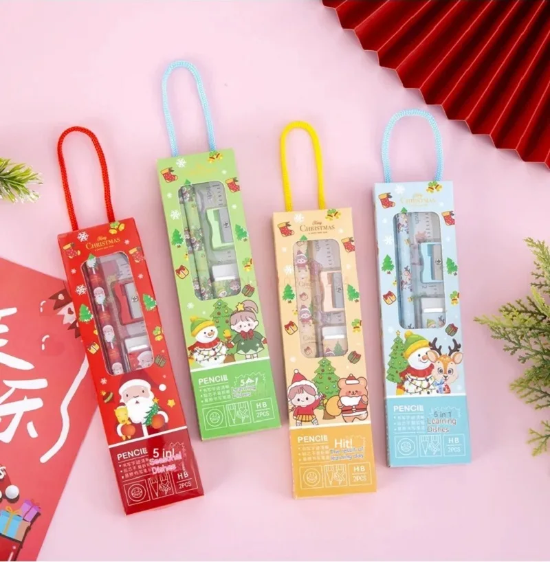 Regalo de Navidad para niños, lápiz de papelería, cinco juegos de aprendizaje de mano, caja de regalo, regalo de compañero de cumpleaños y Navidad para guardería
