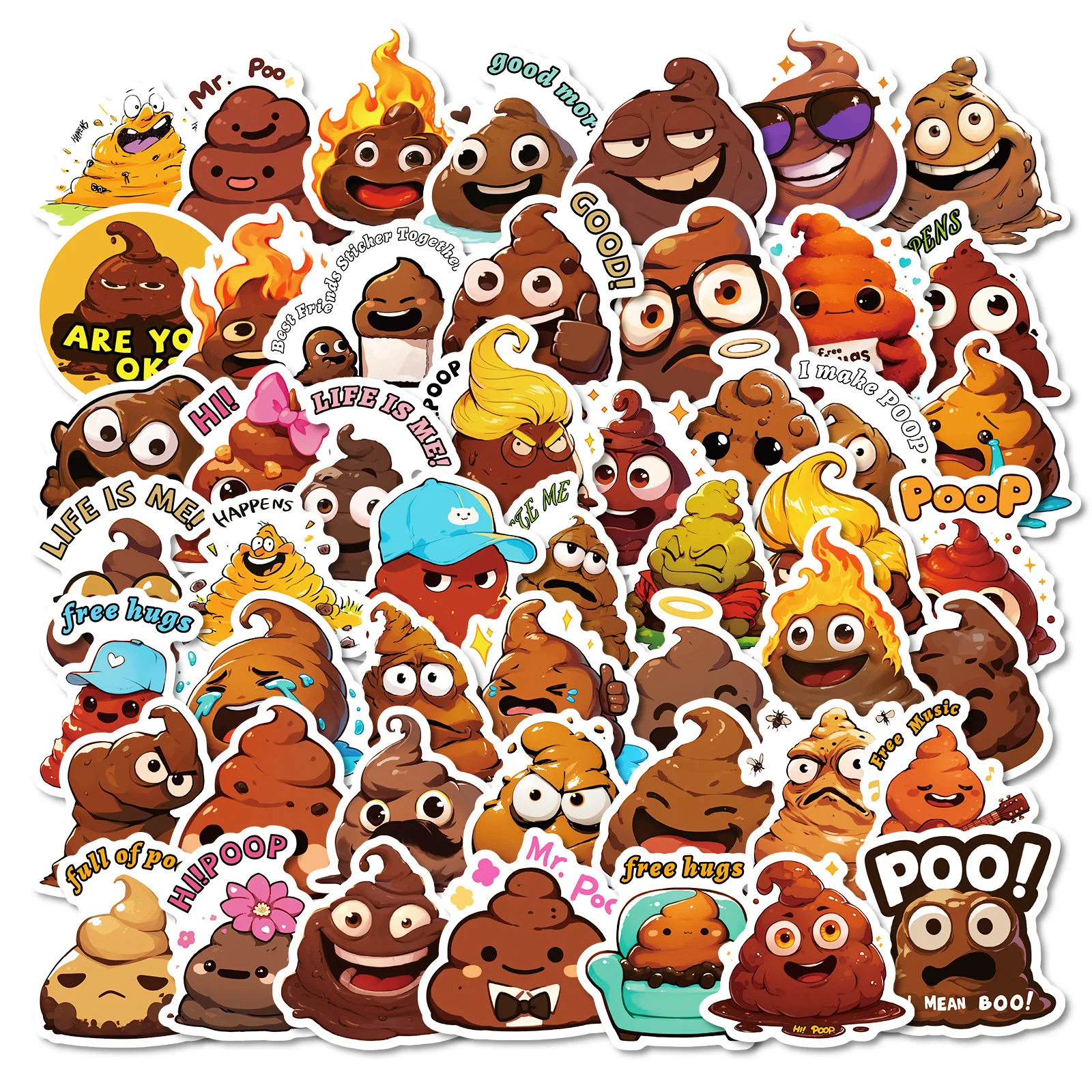 10/30/50PCS Cartoon Poop Spoof Personality Decoration Graffiti Stickers Kawaii DIY Skateboard Laptop Decals Children Sticker