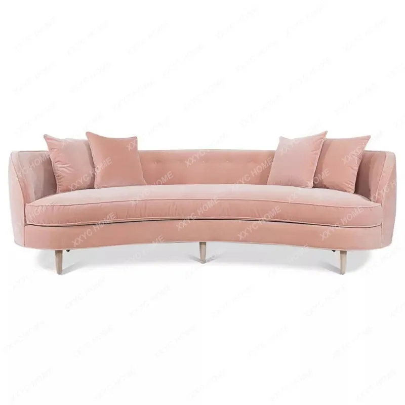 Velvet pink buckle sofa fabric double triple hall hotel cafe reception curved sofa
