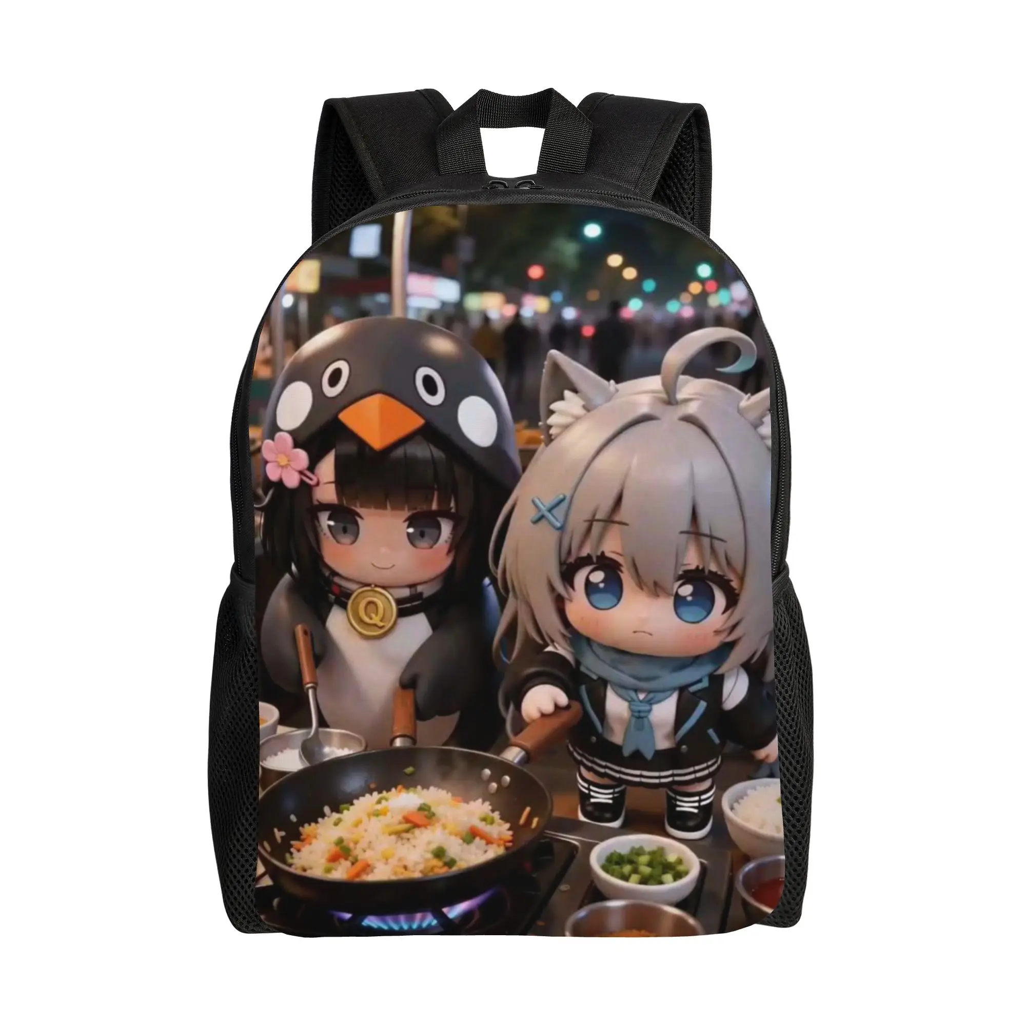 Back to school season GUGU GAGA Penguin Girl Hot Pot Night Market Cute Kawaii Character Graphic Bookbag  Ladies Vintage Backpack
