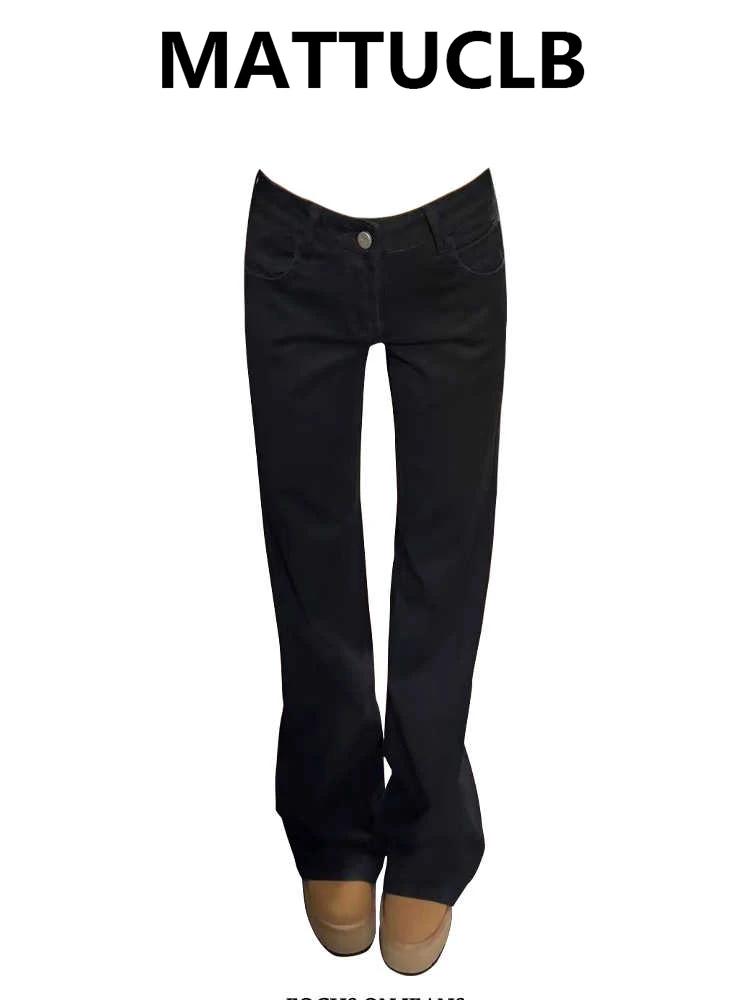 

Женские черные длинные брюки с низкой посадкой, простые брюки-клеш в американском стиле ретро Gyaru High Street, брюки-клеш 2000-х годов, Y2k, сложенный клеш, Harajuku