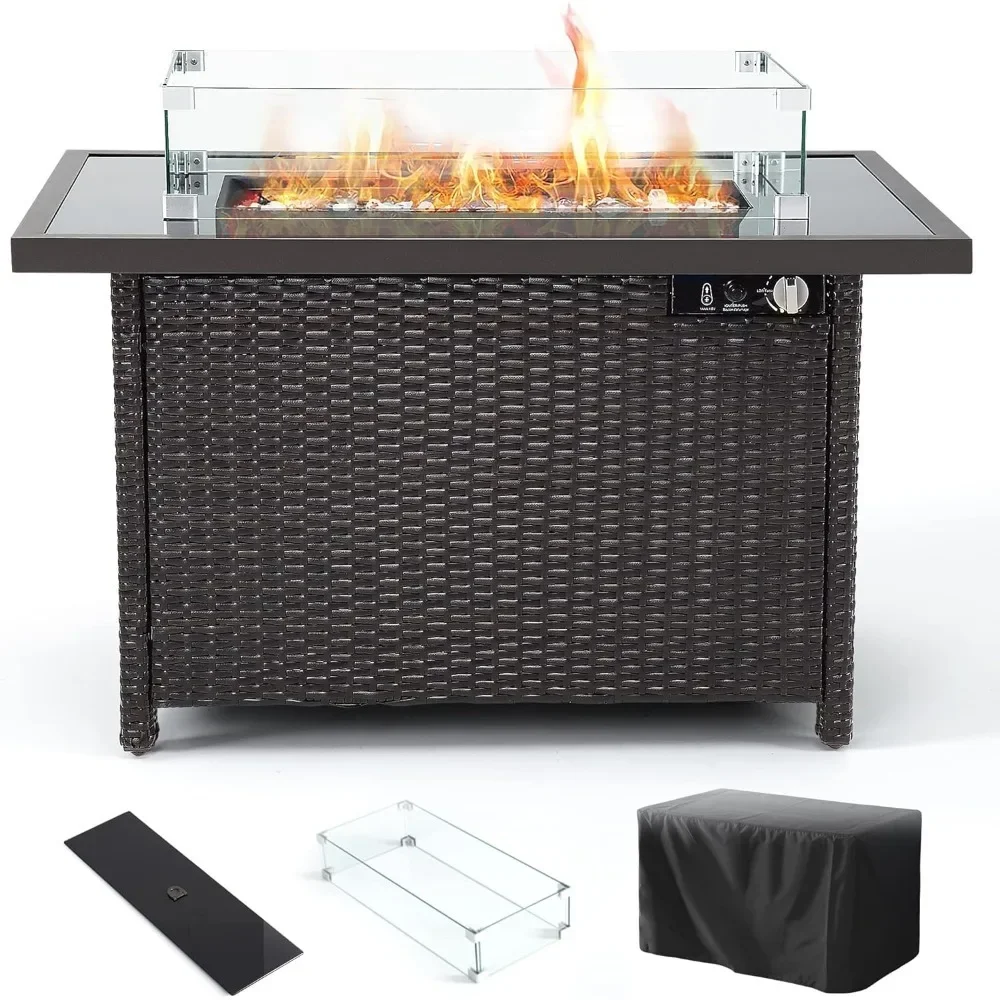 

Propane Fire Pits, 50,000 BTU Auto-Ignition Outdoor Fire Pit Table with Glass Wind Guard,41 Inch Outdoor Fire Tables for