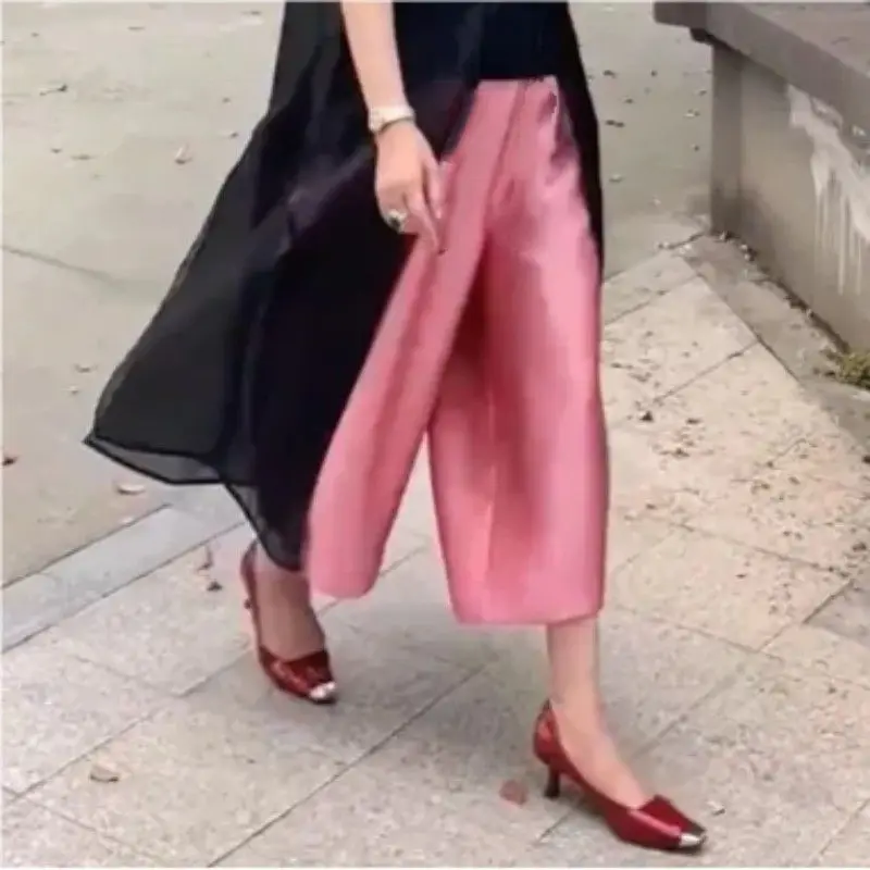 Spring Autumn Large Size Women's Fashion Wide Leg Pants Loose  Bud Casual Meat Cover Mom Pants 8-point Big Leg Pants