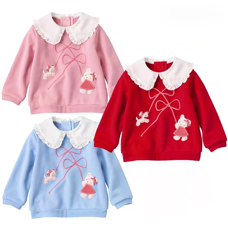 

Зимние детские толстовки с капюшоном для девочек, толстовки с милым медведем и щенком, корейские детские топы с длинными рукавами, базовый слой, толстовка