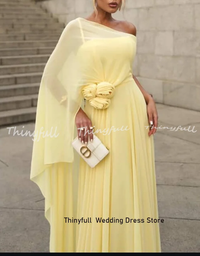 Thinyfull Chiffon Arab Prom Dress Sleeveless A-line One Shoulder Evening Dresses Long Formal Gown Robe De Soirée Customized