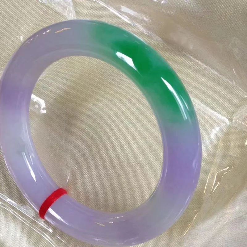 Natural Spring Color Round Ice-Type Violet and Light Green Jadeite Bracelet Women's Jade Bangle