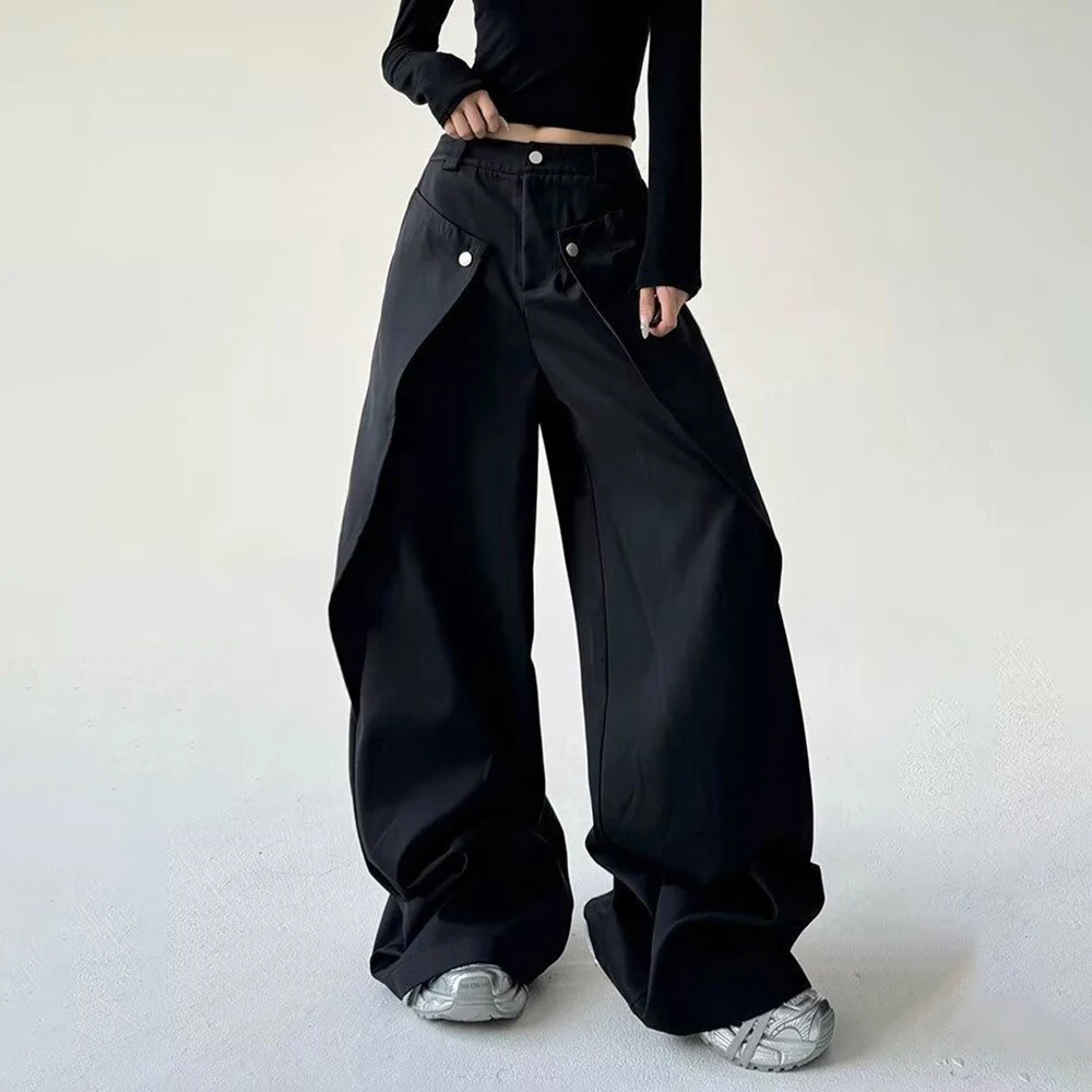 Mens Trousers Stitching Double-Layer Design Casual Pants Streetwear Fashion Grunge Old Money Men Wide-Leg Pants Men'S Wear 2025