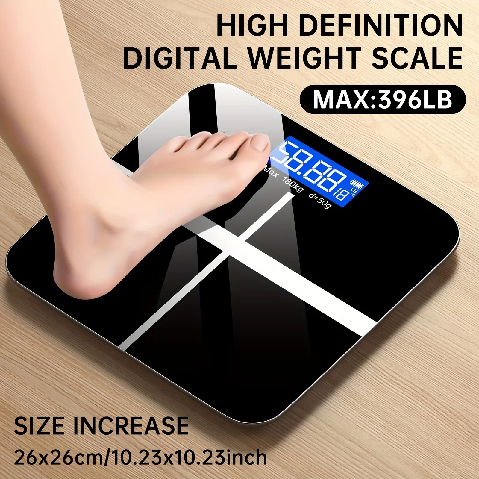 

High-Precision Digital Bathroom Scale 396 lbs/180kg, HD LCD Display with Temperature Gauge, Ultra-Wide Platform