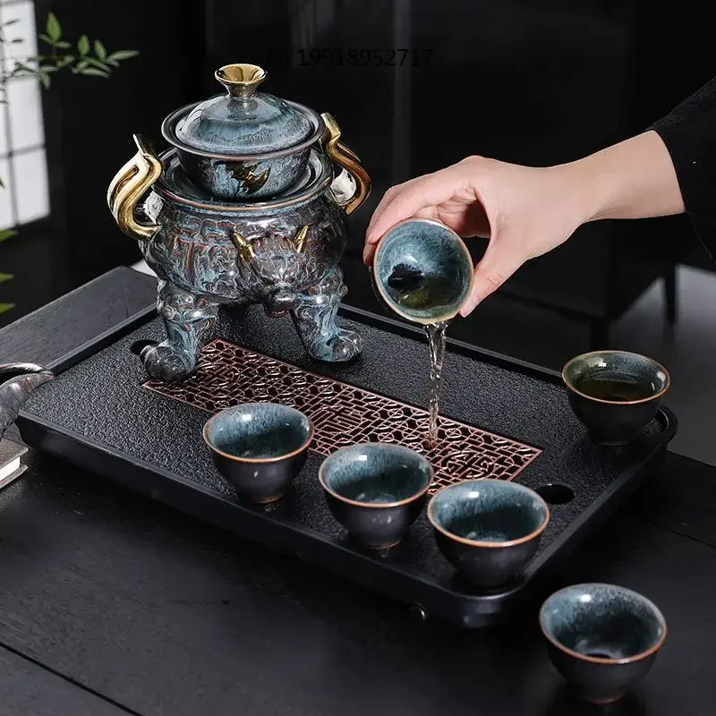 1 set, creative lazy tea set, semi-automatic dragon teapot, magnetic rotating water-conducting tea set, Chinese Kung Fu tea set