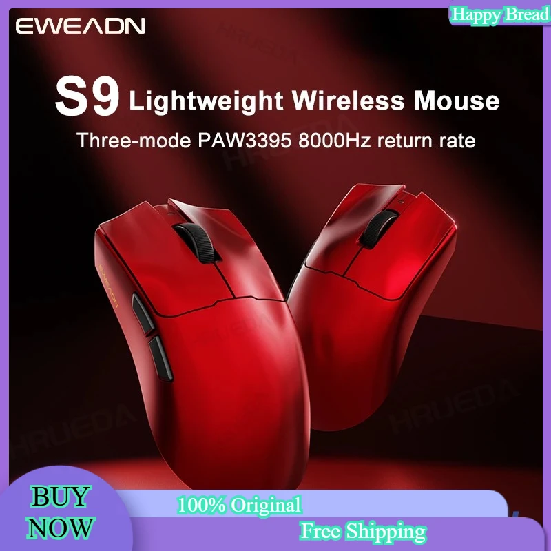 

EWEADN S9 Pro Ultra Lightweight Wireless Gaming Mouse Tri-Mode Wireless Mouse 2.4G USB-CBT 8K Polling 26K DPI PAW3395 Mice