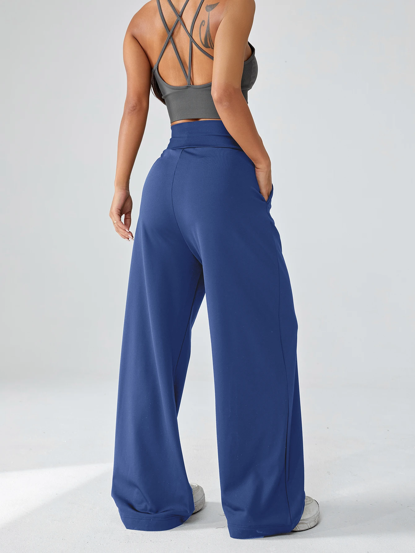 العصرية الشتاء الصوف مبطن واسعة الساق السراويل ث/جيب عالية الخصر السراويل الدافئة المرأة السراويل/الملابس السراويل واسعة ملابس امرأة