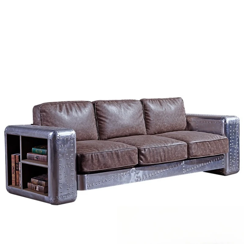

Sofa creative metal oil wax leather office living room sofa bar club retro sofa