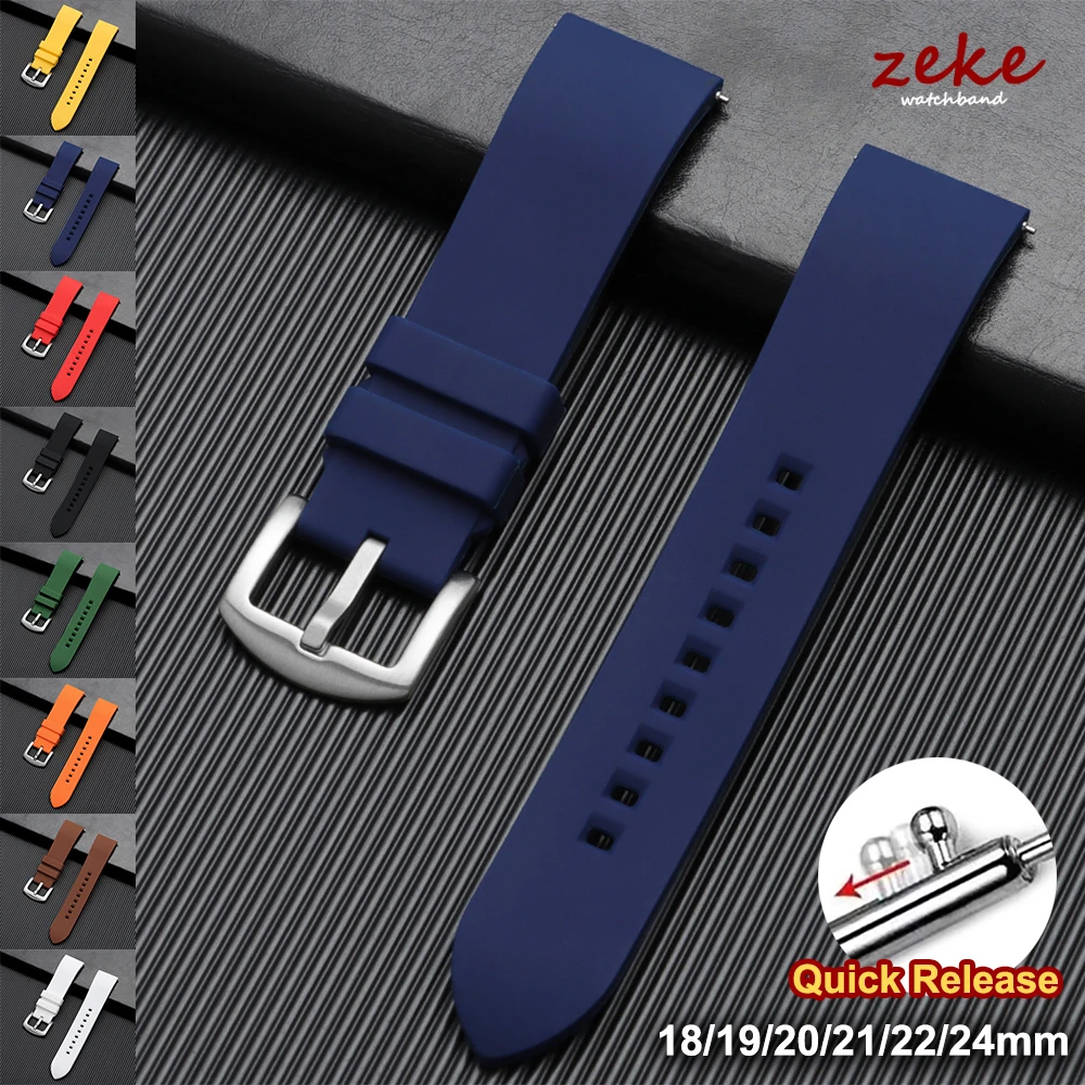 Weiches Silikon-Gummi-Uhrenarmband, 18/19/20/21/22/24 mm, für Herren und Damen, Sport, wasserdicht, schweißableitend, Armband mit Schnellverschluss
