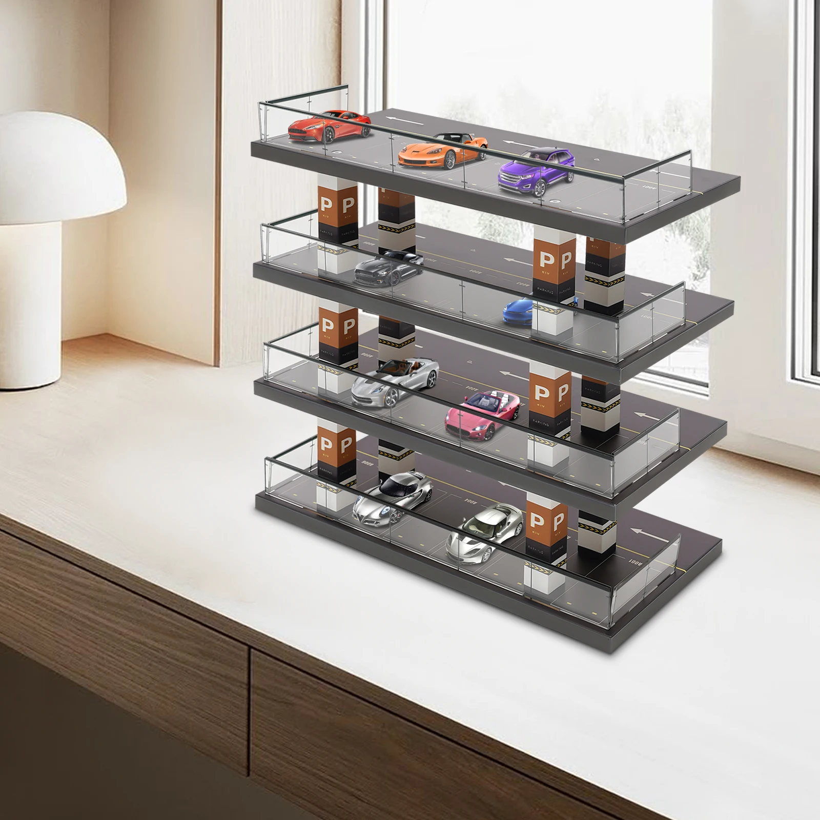 

33*16*32 cm Countertop Diorama Parking, Fashionable Black Office Parking Ornament for Home Decoration And Storage