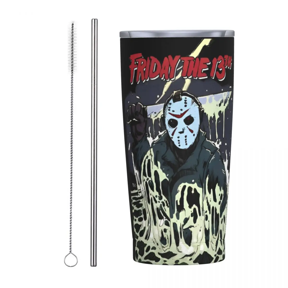 Friday 13th Halloween Movie Tumbler Vacuum Insulated Jason Voorhees Coffee Cup Stainless Steel Office Home Mugs Spill Proof 20oz