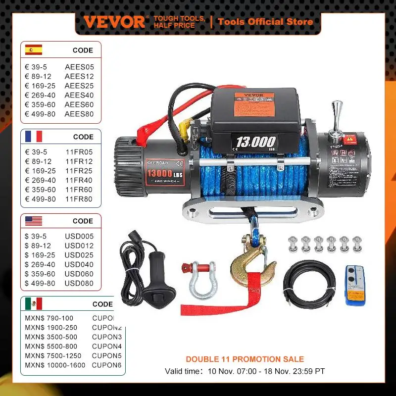 

VEVOR 13000LBS 12V Electric Winch for 4X4 80FT Synthetic Car Trailer Ropes Towing Strap With Wireless Control ATV Truck Off Road