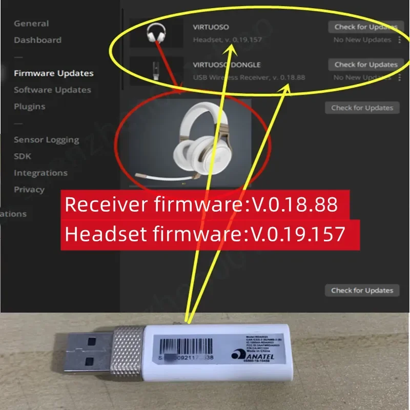 Adapter klucz odbiorczy Usb z firmware v.0.18.88 dla Corsair wirtuoz białego złota bezprzewodowy zestaw słuchawkowy v.0.19.157