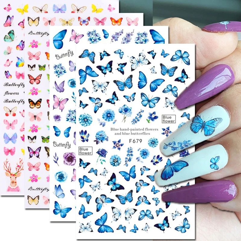 1PCS Butterfly Nail Stickers Products For Manicure The Flowers Artistic Digital Signature Nail Art Decorations Sliders For Nails