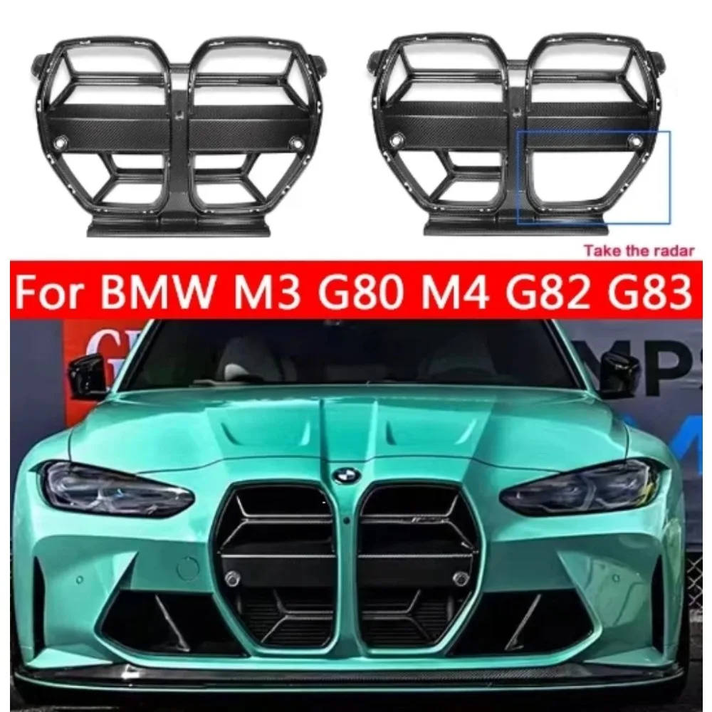 Real Carbon Fiber Car Front Bumper Kidney Grille Grill Auto Racing Grid for BMW 3 Series G80 M3 4 Series G82 G83 M4 2021-2023